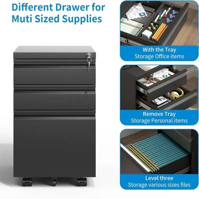 3 Drawer Mobile File Cabinet