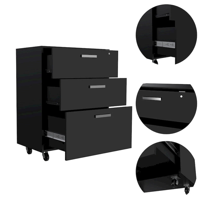 3-Drawer Rectangle Chest with Caster Black Wengue