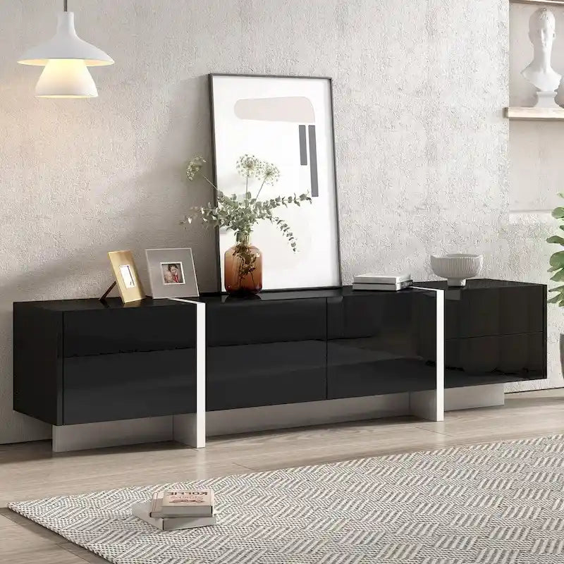 White & Black Contemporary Rectangle Design TV Stand - 74.8W x 13.7D x 17.7H