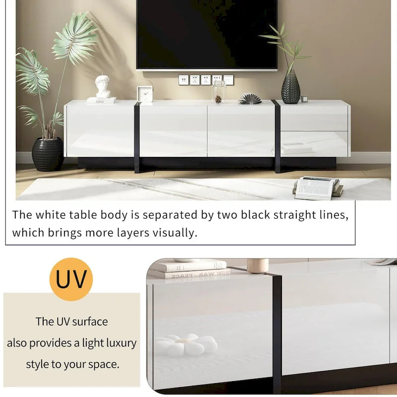 White & Black Contemporary Rectangle Design TV Stand - 74.8W x 13.7D x 17.7H
