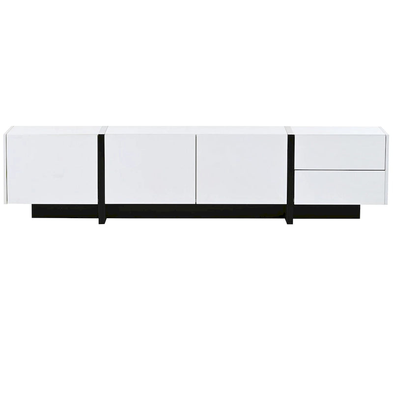 White & Black Contemporary Rectangle Design TV Stand - 74.8W x 13.7D x 17.7H