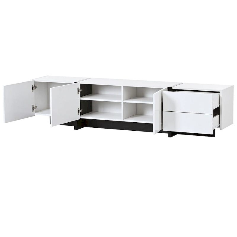 White & Black Contemporary Rectangle Design TV Stand - 74.8W x 13.7D x 17.7H