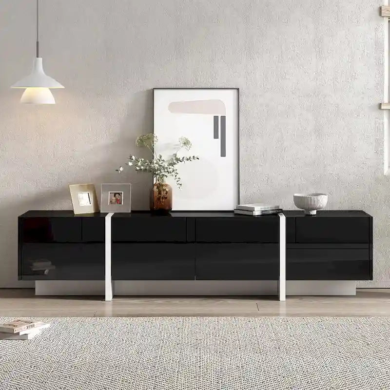 White & Black Contemporary Rectangle Design TV Stand - 74.8W x 13.7D x 17.7H