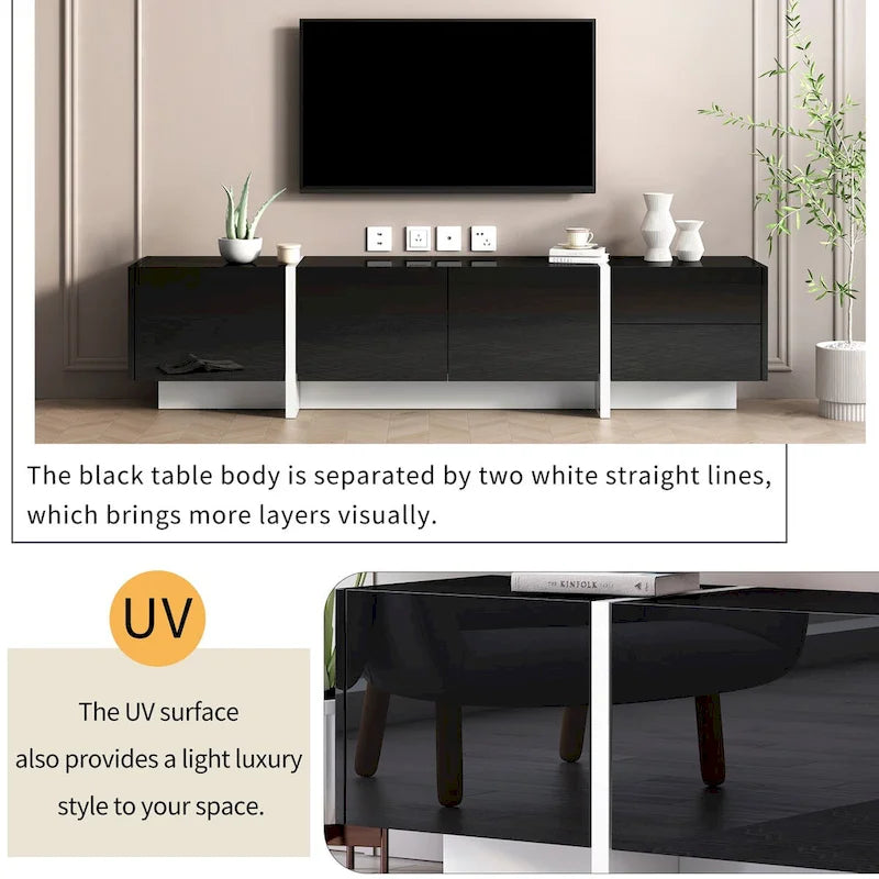 White & Black Contemporary Rectangle Design TV Stand - 74.8W x 13.7D x 17.7H