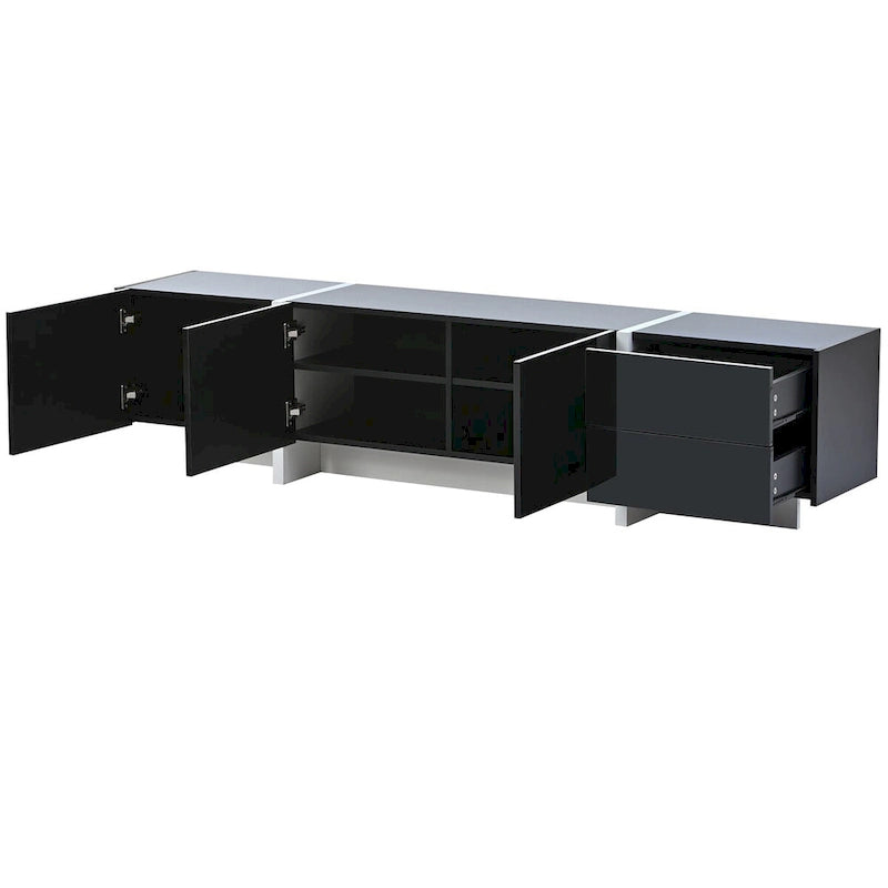 White & Black Contemporary Rectangle Design TV Stand - 74.8W x 13.7D x 17.7H