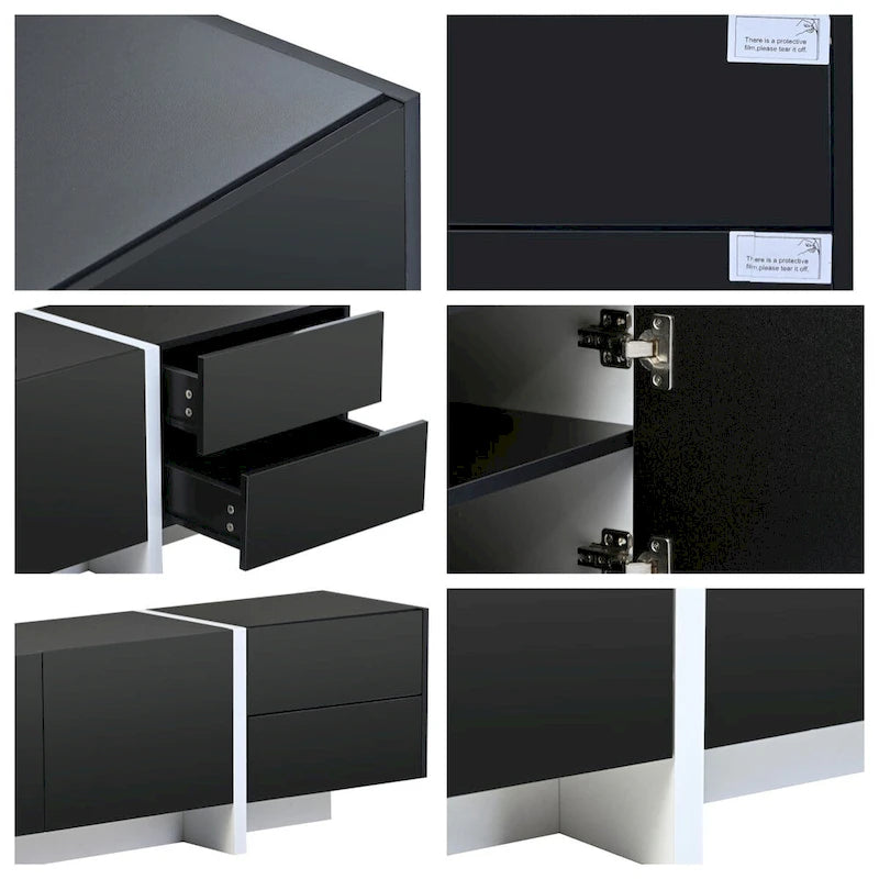 White & Black Contemporary Rectangle Design TV Stand - 74.8W x 13.7D x 17.7H