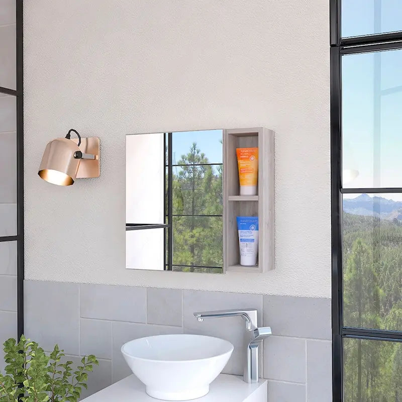 Armoire à pharmacie, trois étagères intérieures, porte simple, deux étagères extérieures, finition Wengé noir