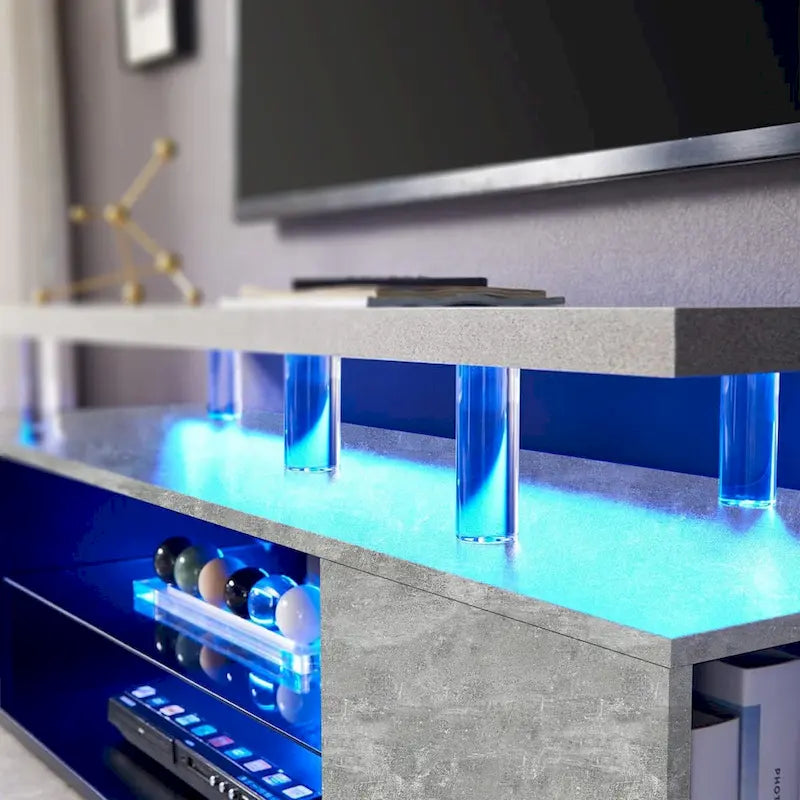 Center Media Storage Console Table with Large Side Cabinet for Living Room - 63.00L * 16W * 21H