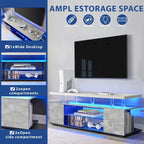 Center Media Storage Console Table with Large Side Cabinet for Living Room - 63.00L * 16W * 21H