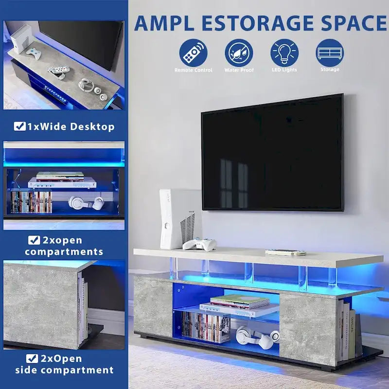 Center Media Storage Console Table with Large Side Cabinet for Living Room - 63.00L * 16W * 21H