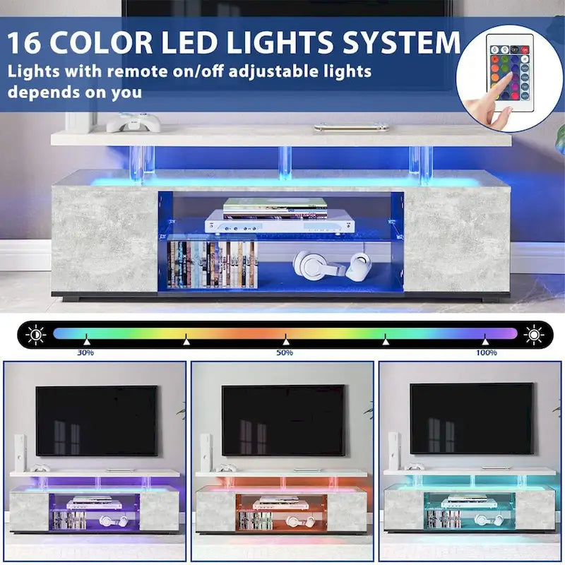 Center Media Storage Console Table with Large Side Cabinet for Living Room - 63.00L * 16W * 21H