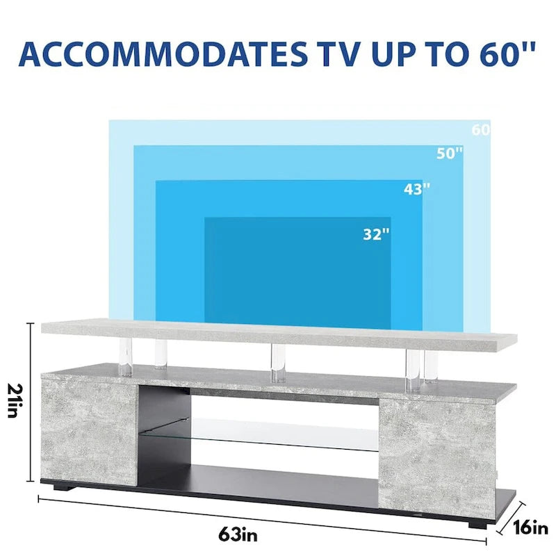 Center Media Storage Console Table with Large Side Cabinet for Living Room - 63.00L * 16W * 21H