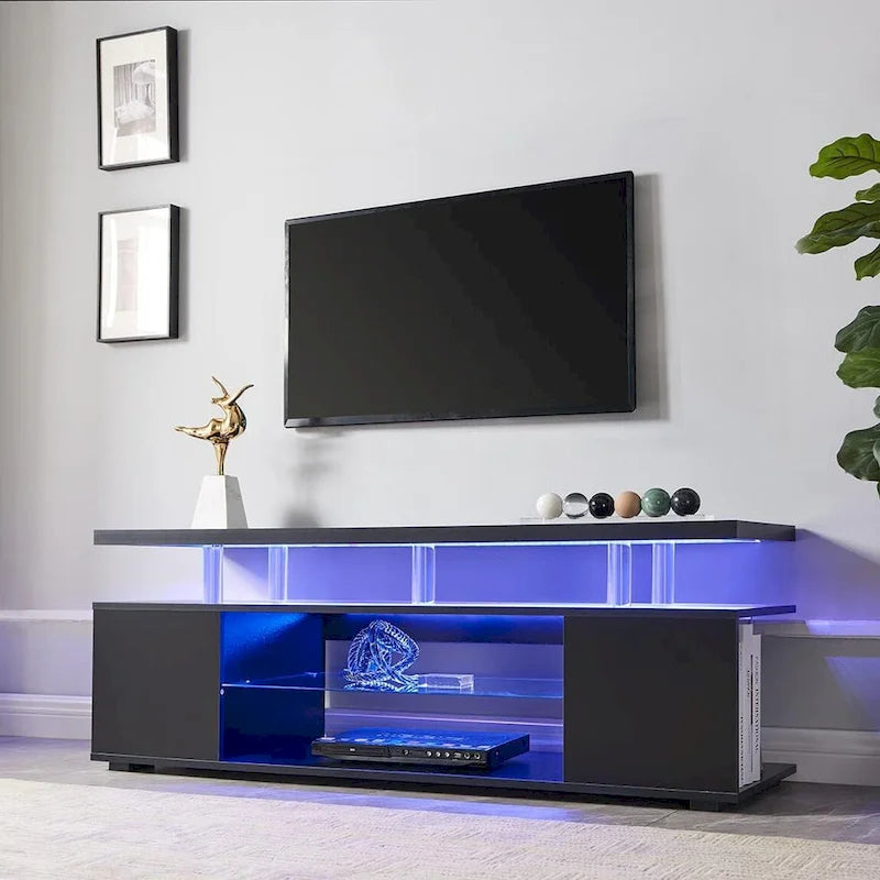 Center Media Storage Console Table with Large Side Cabinet for Living Room - 63.00L * 16W * 21H