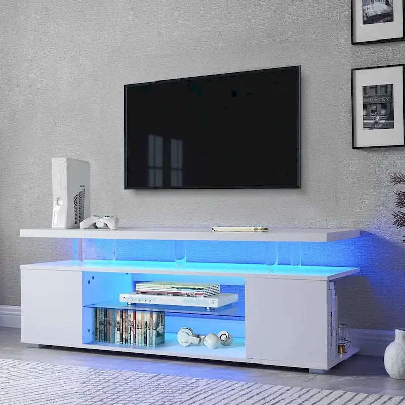 Center Media Storage Console Table with Large Side Cabinet for Living Room - 63.00L * 16W * 21H