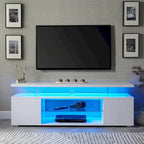 Center Media Storage Console Table with Large Side Cabinet for Living Room - 63.00L * 16W * 21H