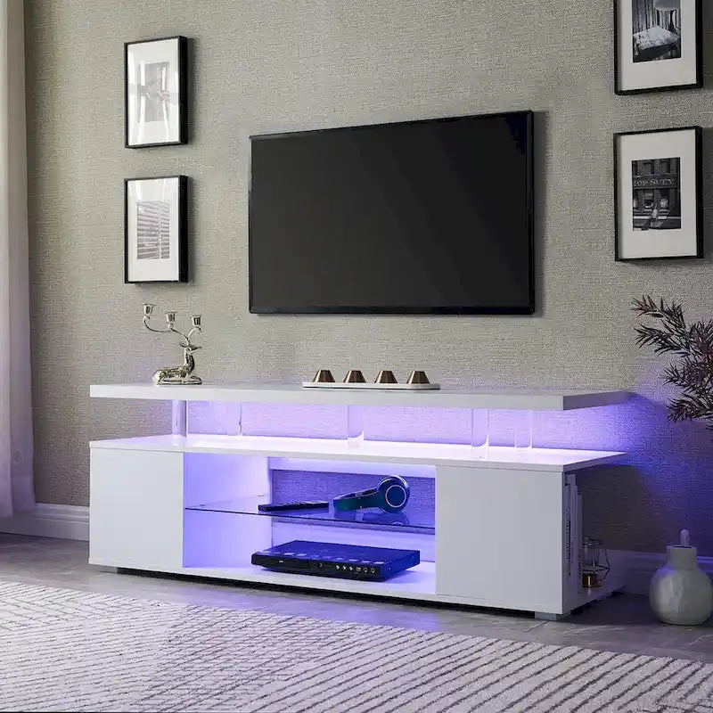 Center Media Storage Console Table with Large Side Cabinet for Living Room - 63.00L * 16W * 21H