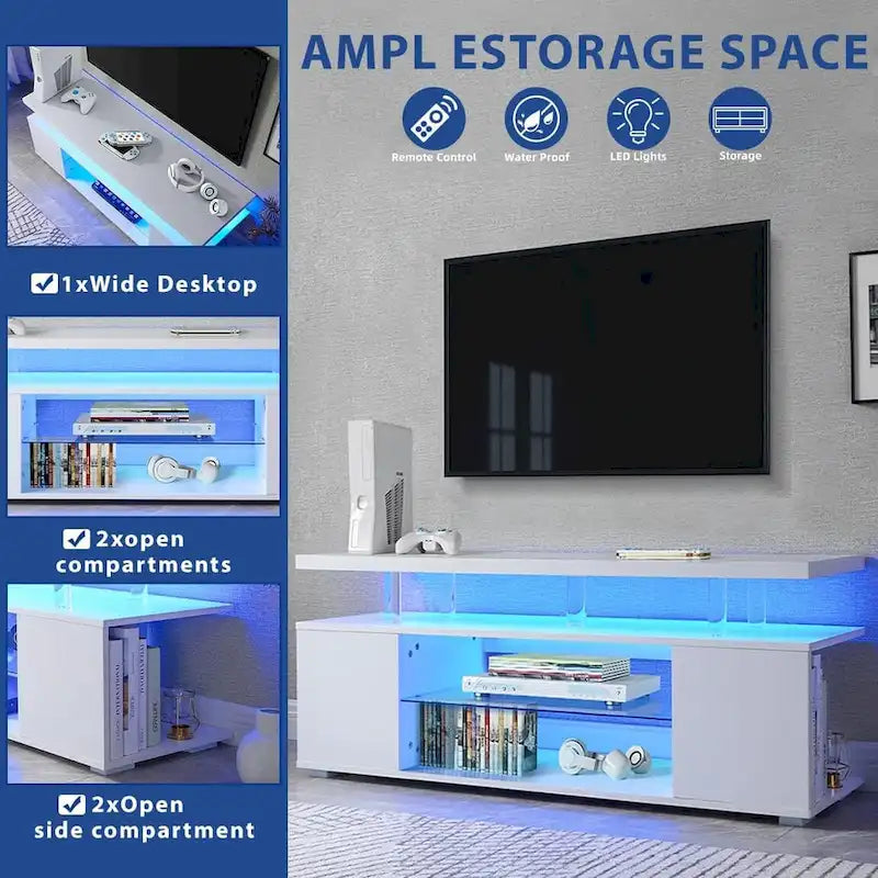 Center Media Storage Console Table with Large Side Cabinet for Living Room - 63.00L * 16W * 21H