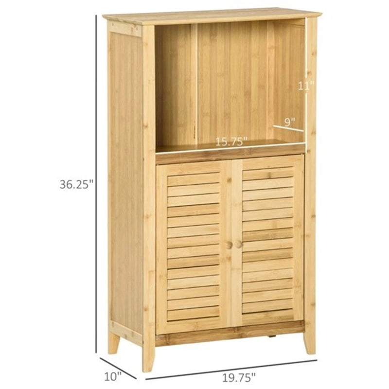 Anti-Toppling Bamboo Bathroom Floor Cabinet with Shelf and Footpad - N/A