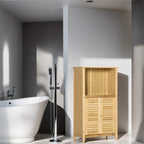 Anti-Toppling Bamboo Bathroom Floor Cabinet with Shelf and Footpad - N/A