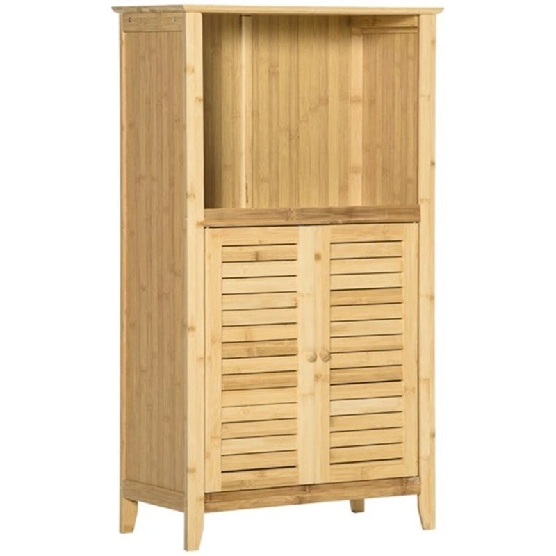Anti-Toppling Bamboo Bathroom Floor Cabinet with Shelf and Footpad - N/A