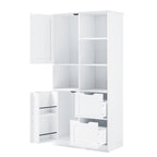 Bathroom Storage Cabinet with Doors and Drawers Multiple Storage Space Freestanding Style Open Shelve Adjustable Shelf White