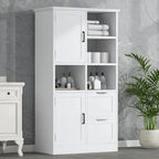 Bathroom Storage Cabinet with Doors and Drawers Multiple Storage Space Freestanding Style Open Shelve Adjustable Shelf White