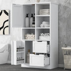 Bathroom Storage Cabinet with Doors and Drawers Multiple Storage Space Freestanding Style Open Shelve Adjustable Shelf White