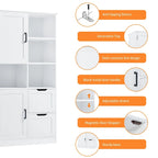 Bathroom Storage Cabinet with Doors and Drawers Multiple Storage Space Freestanding Style Open Shelve Adjustable Shelf White