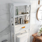 Over-the-Toilet Storage Cabinet White with one Drawer and 2 Shelves Space Saver Bathroom Rack