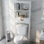 Over-the-Toilet Storage Cabinet White with one Drawer and 2 Shelves Space Saver Bathroom Rack
