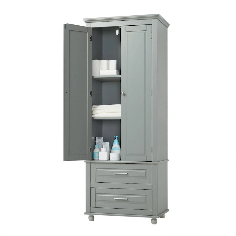 Tall Storage Cabinet with Two Drawers for Bathroom/Office, Grey