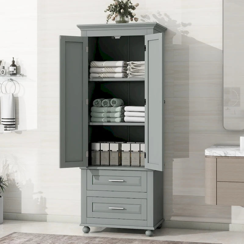 Tall Storage Cabinet with Two Drawers for Bathroom/Office, Grey