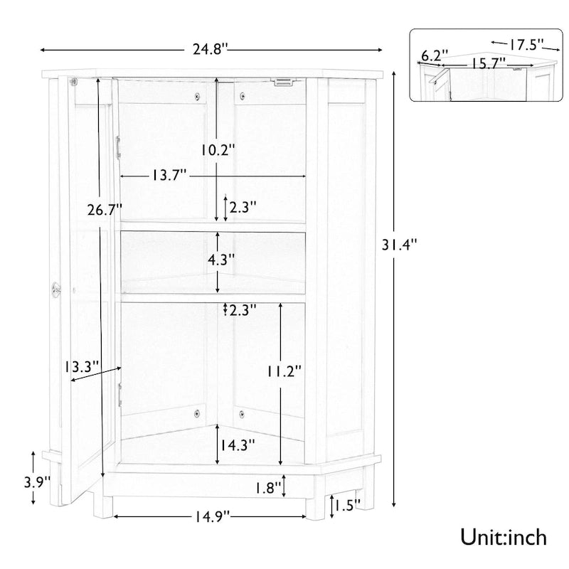 Triangle Corner Bathroom Storage Cabinet with Adjustable Shelf
