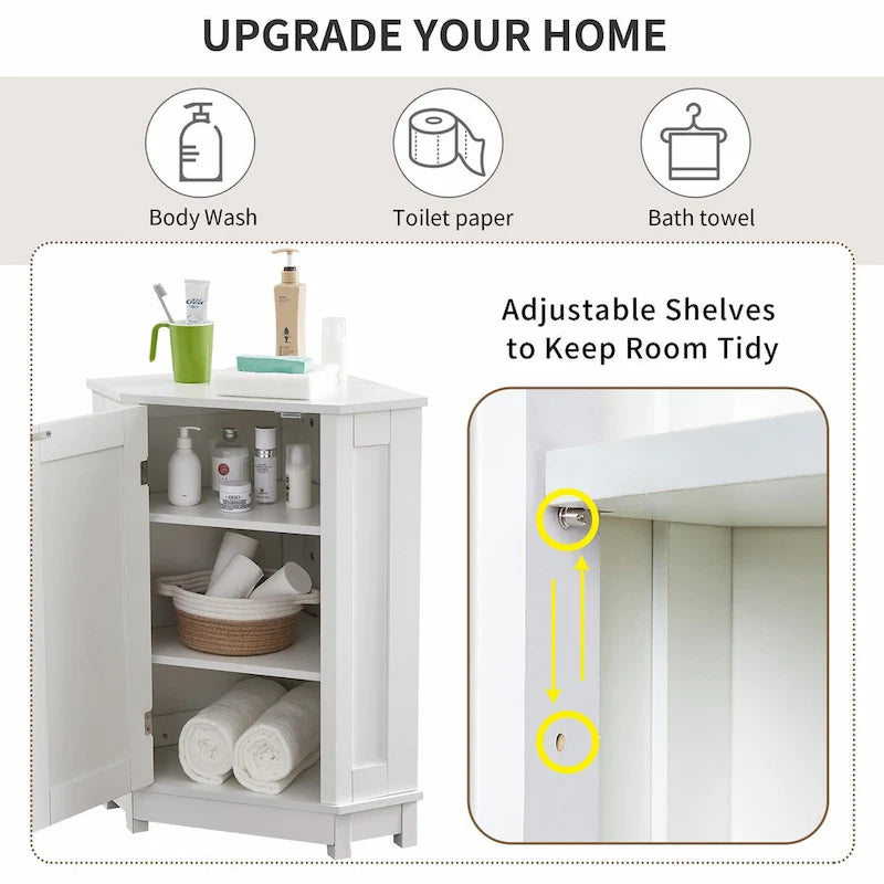 Triangle Corner Bathroom Storage Cabinet with Adjustable Shelf