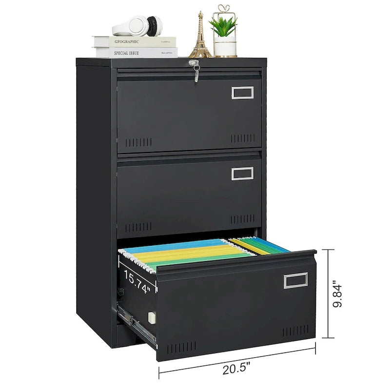 Filing Cabinet Lateral File Cabinet 3 Drawer,Locking Metal File Cabinets Three Drawer, Office Filing Cabinet with Lock Drawers