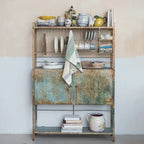 Heavily Distressed Metal Cabinet with Slatted Shelves