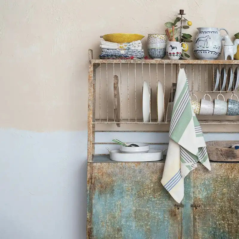 Heavily Distressed Metal Cabinet with Slatted Shelves