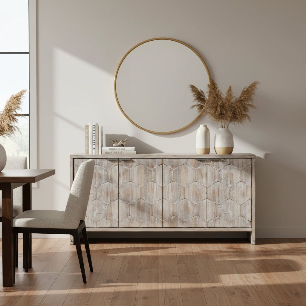 Farmhouse Style 4 Door Wooden Sideboar for Living Room